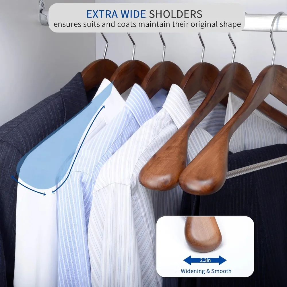

Luxury Wooden Suit Hangers 12 Pack Wood Coat Hangers Jacket Outerwear Shirt Hangers,with Extra-Wide Shoulder,