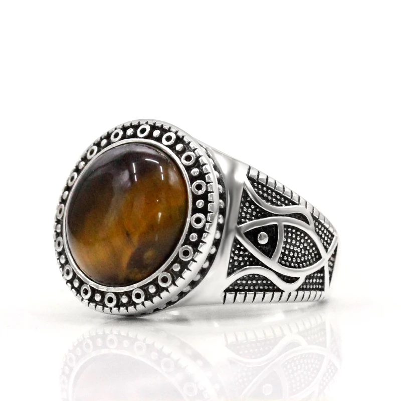 

S925 Sterling Silver Men's Türkiye Handmade Ring Natural Tiger Eye Stone Vintage Punk Fashion Luxury Women's Jewelry Gift