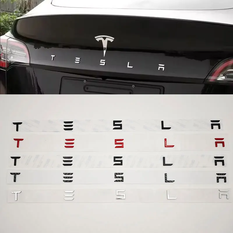 3D ABS Letters Tesla Logo Carbon Chrome Black Red Badge Car Rear Trunk Stickers For Tesla Model 3 Y X S Back Decals Accessories