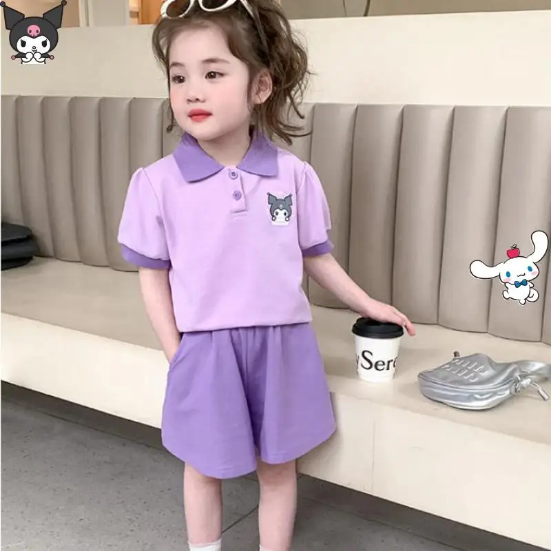 

Anime Cartoon Girls' T Shirt Set Sanrio Summer New Kawaii Fashion Melody Cotton Short-Sleeved Shorts Skin-Friendly Soft Comfort
