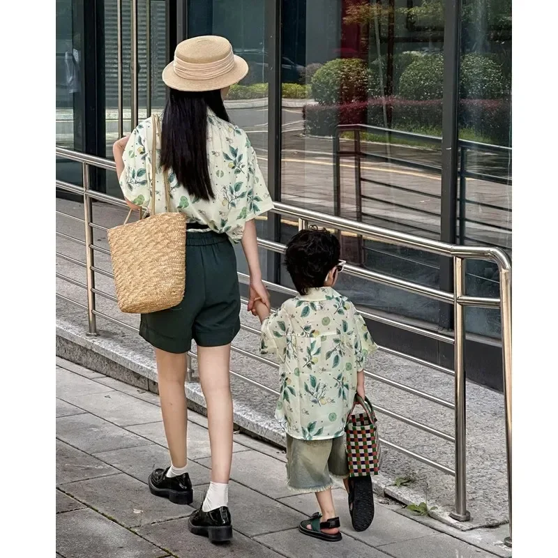 

2025 Family Vacation Parents And Children Clothes Mom Dad And Girl Same FashionFather And Son Shirts Floral Tops Beach Mother