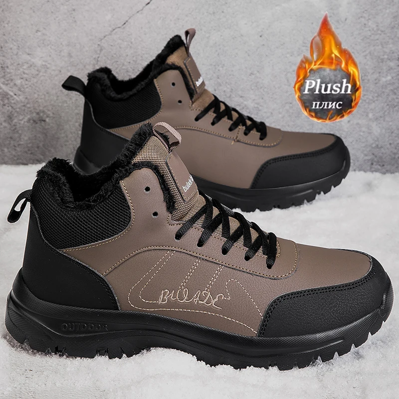 

ELUVA Men's Snow Boots Waterproof Sneakers Super Warm Plush Men Outdoor Non-slip Lightweight Hiking Boots Work Shoes Man Winter