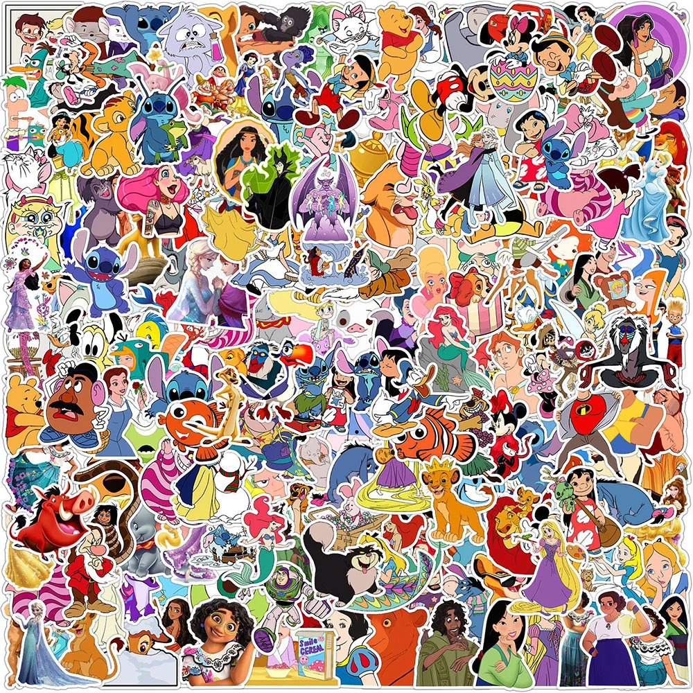 Mélange d'autocollants de dessin animé Disney, 10/30/50 pièces, autocollants de princesse mickey Stitch, Graffiti, valise d'ordinateur portable, jouet imperméable pour enfants