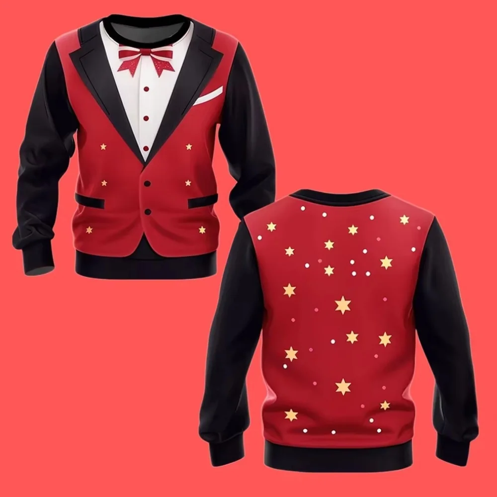 

3D Print Christmas Costume Dress Suit Graphic Sweatshirt For Men Long Sleeve Crew Neck Sweatshirts Clothes Mens Pullover Hoodies
