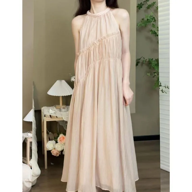 فستان فرنسي لربيع وصيف 2025 ذو مظهر جيد للغاية فستان نسائي طويل بدون أكمام بنصف موري قسم اللحوم #5