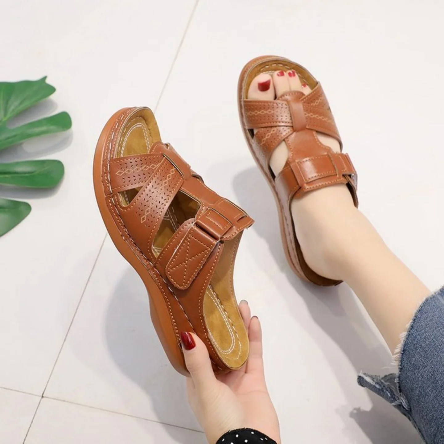 

Large Size Women's Sandals New Slope Heel Female Slippers Comfortable Slip-On Shoes Spring Season Fashion Footwear