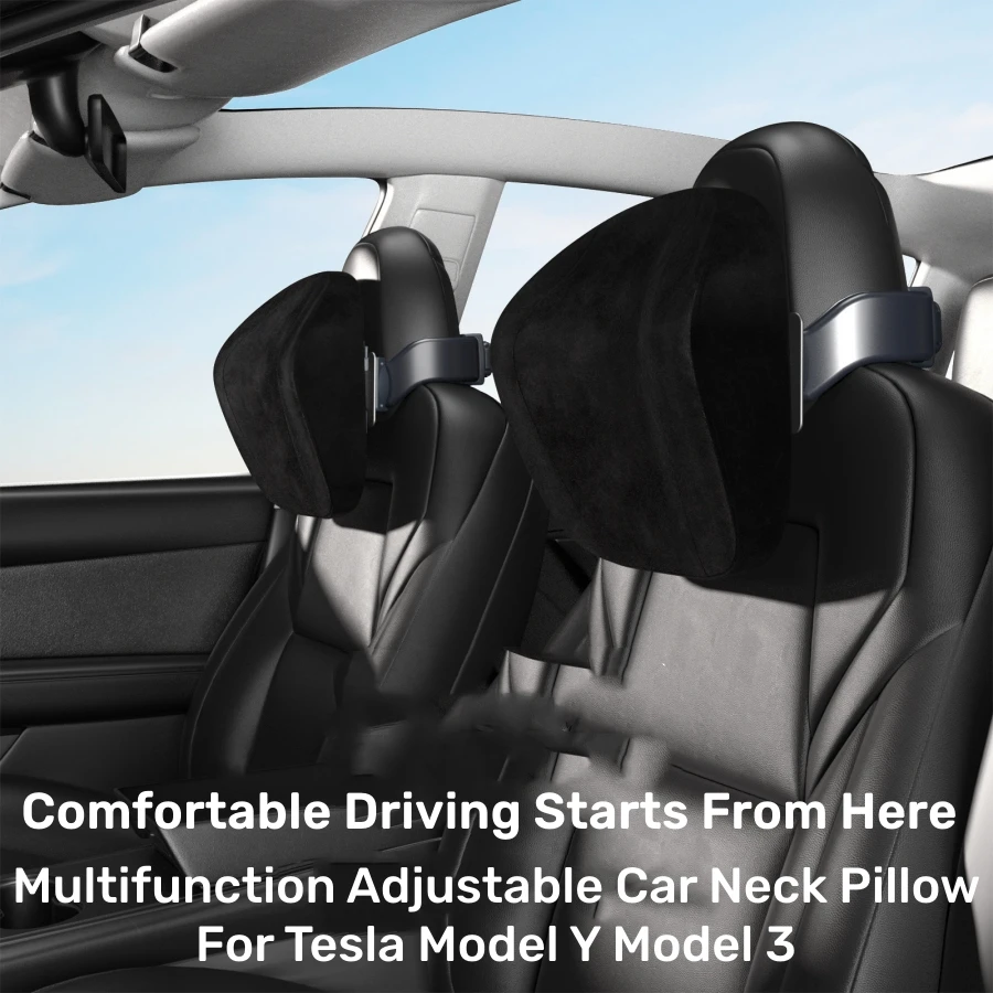 For Tesla Model Y Model 3 Multifunction Adjustable Car Neck Pillow Premium Vehicle Head Rest Support Headrest with Phone Holder