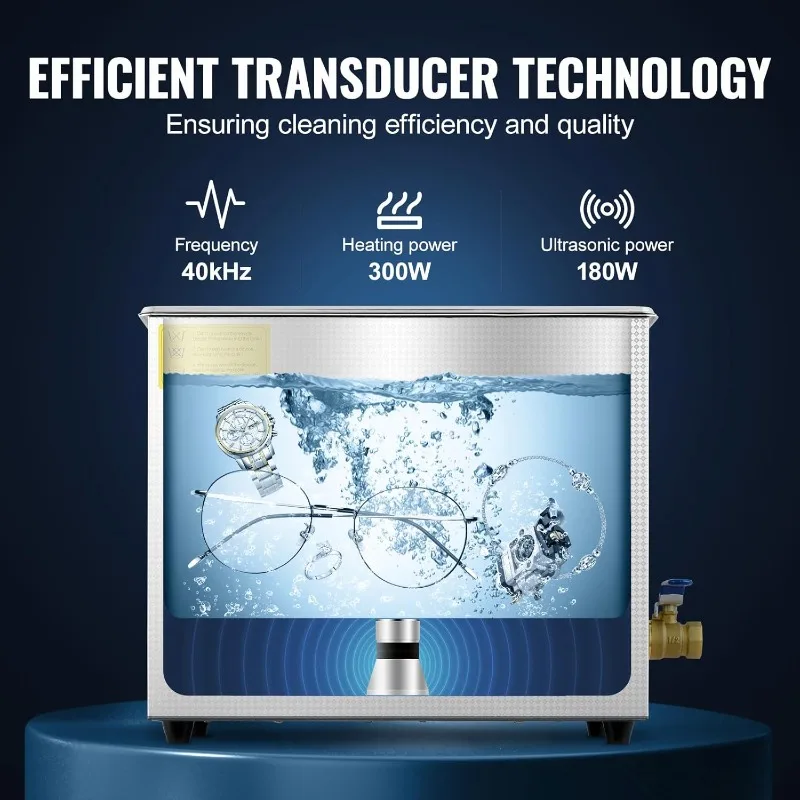 VEVOR Ultrasonic Cleaner with Digital Timer & Heater, Professional Jewelry Cleaner, Stainless Steel Heated Cleaning Machine (6L)