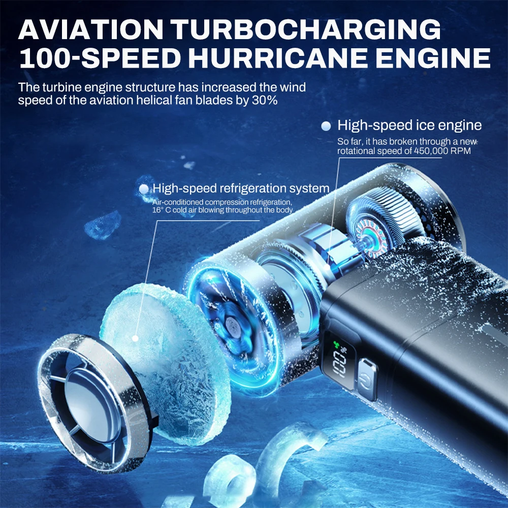 Portable Handheld fan Strong Wind 100 Gear Wind speed LED Digital Display Adjustable Turbo Portable Outdoor Handheld Fan 6000mAh