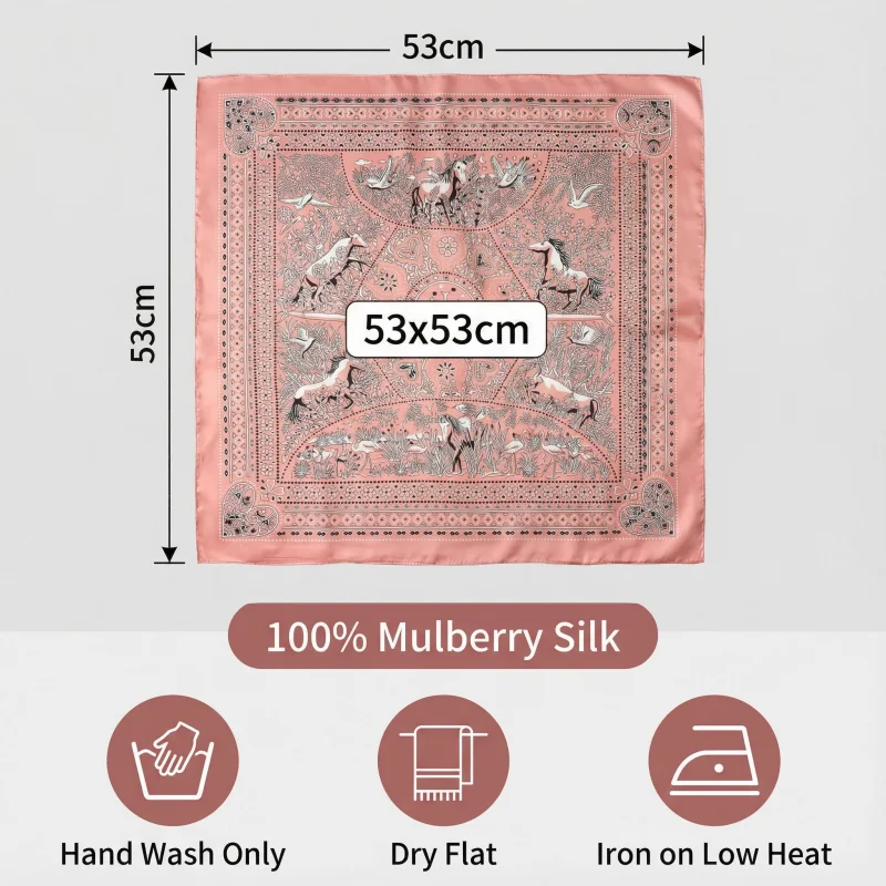 

100% Mulberr Silk Shawl Square Scarf for Women Satin Fashion Wraps Neckerchief Female Hair Bands Ribbon Headband Bandana 53X53CM