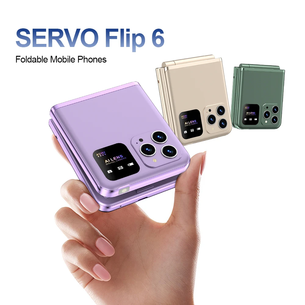 SERVO Flip6 GSM Fold Mobile Phone 4 SIM Card 2.4'' Screen Auto Call Record Button Torch Speed Dial Magic Voice Popular Cellphone