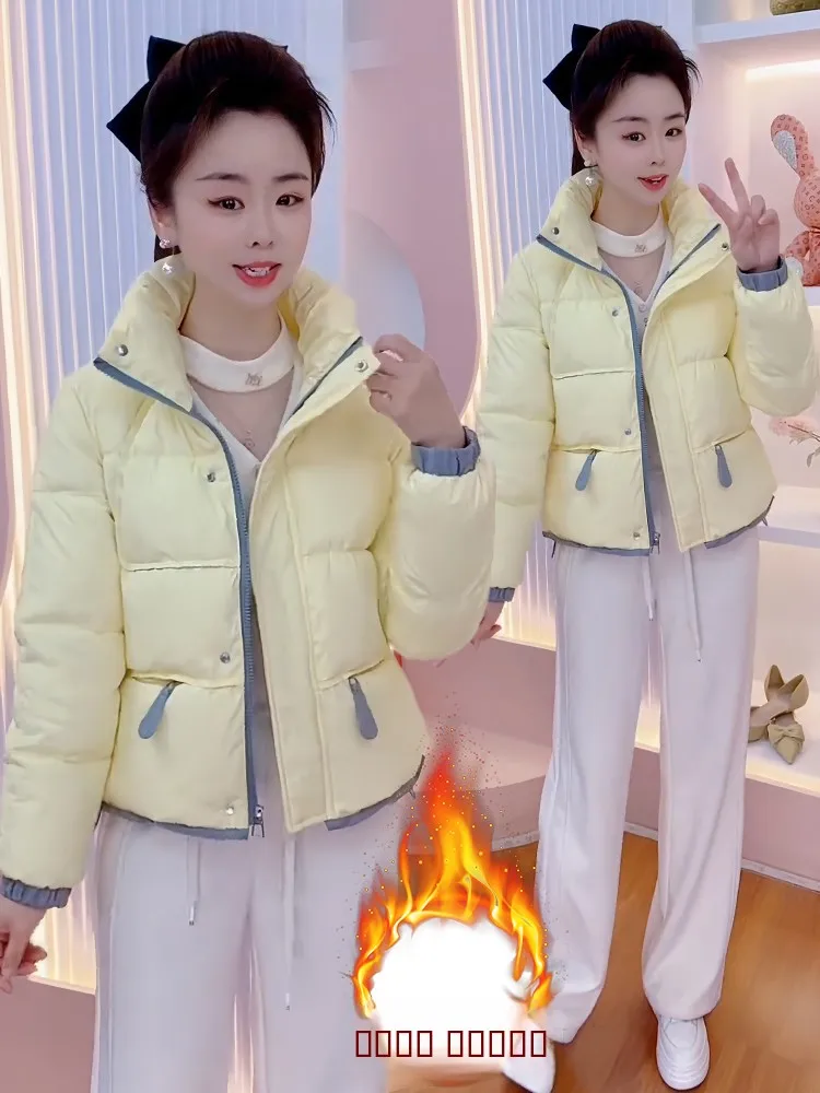 

Ele Thiened Warm Cotton Jaet Women's Sle Winter Outerwear Ultra Cute Small Size down Cotton Coat Korean Version