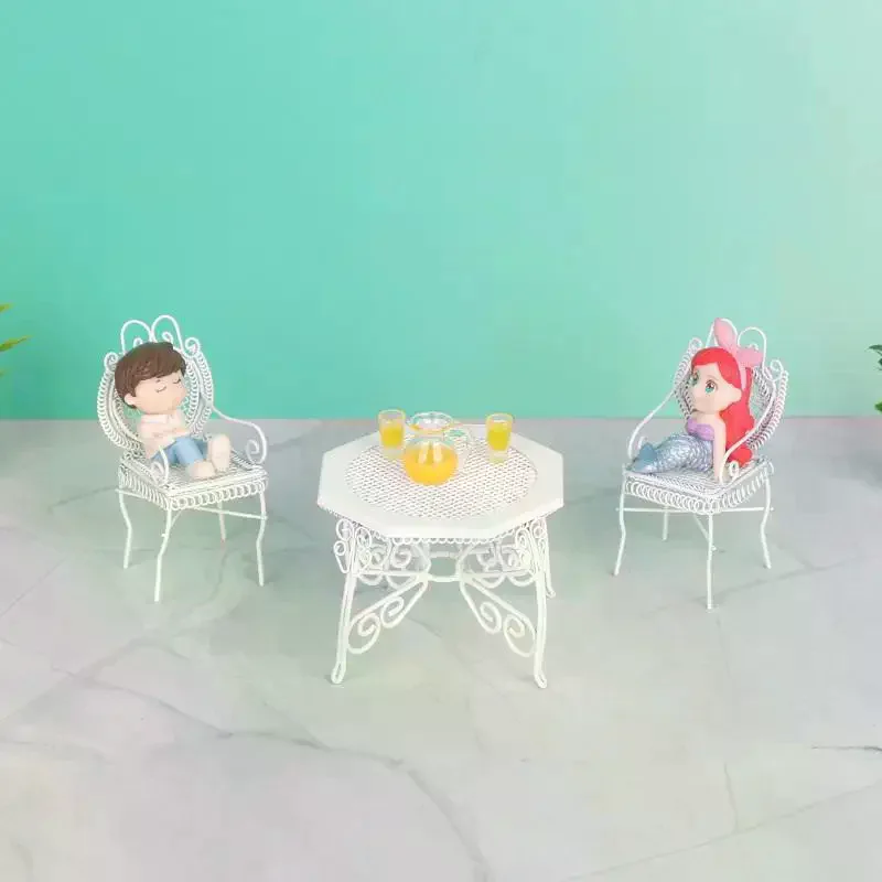 3 個シミュレーションミニ鉄八角形テーブルと椅子モデル 1/12 ドールハウスミニチュア家具セットごっこ遊びおもちゃ子供のため