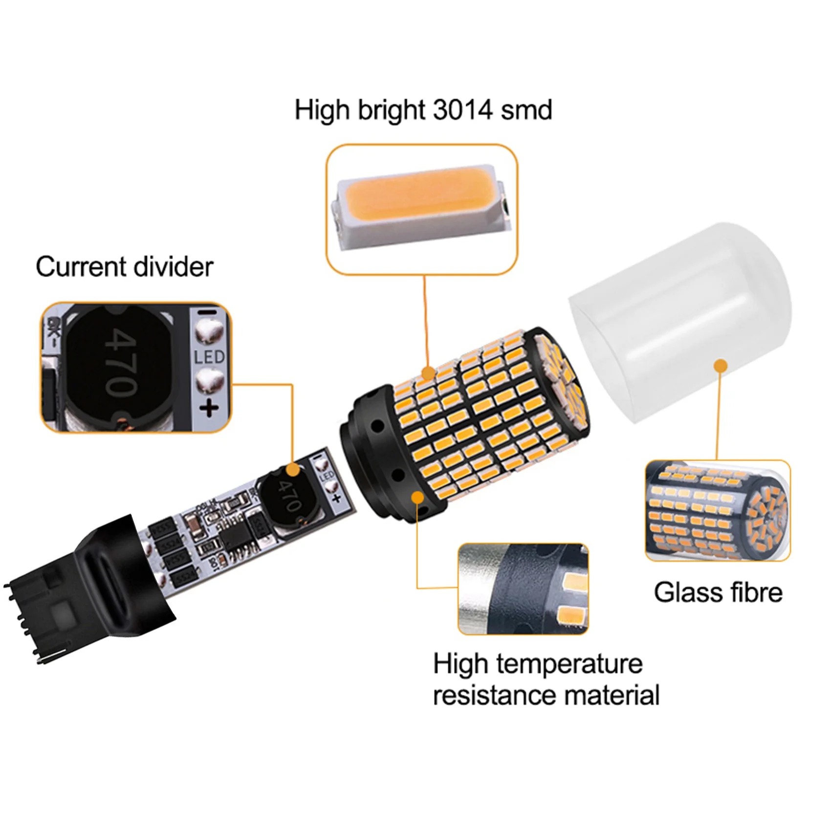 Bombillas LED para intermitentes, lámpara de freno de estacionamiento, luces de marcha atrás, color amarillo, Canbus T20 3014 W21W, 7440 144Smd, 2 unidades