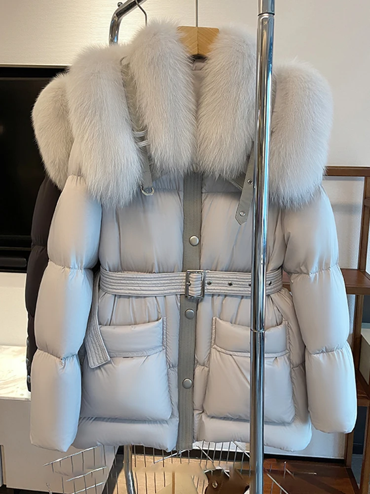 Women Winter Warm Goose Down Jackets Coats Puffer Jackets Natural Fox Fur Collar Thick Coat Female Outwear