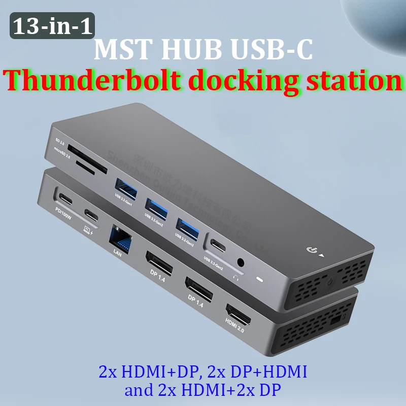 

MST HUB USB-C Gen2 10GBPS Data Thunderbolt Dock 2x HDMI DP 4K 60HZ Laptop Accessories for MacBook MateBook NoteBook Dell Lenovo