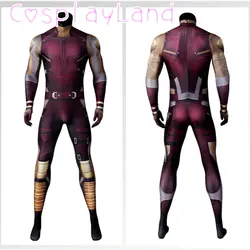 Adult Men Halloween Carnival Costume Print Jumpsuit Dare Matt Murdock Cosplay Outfit Stretchy Bodysuit with Mask