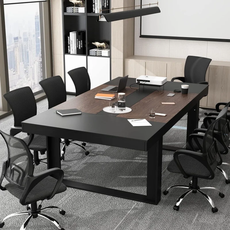 

2026 New： 7FT Conference Table 6-8 People, Large Rectangular Meeting Table, Modern Seminar Table Office Meeting Co