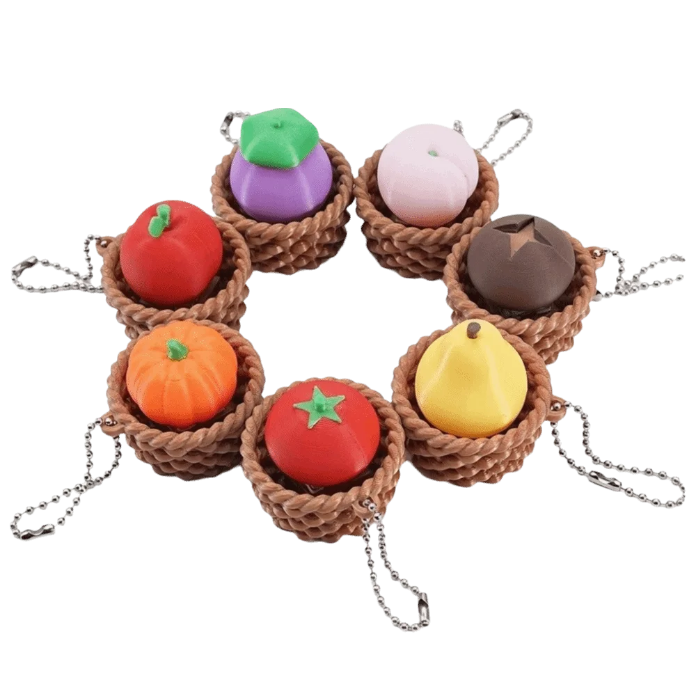 3D Printed Roller Stress-relief Button with Beaded Chain Portable Clickable Basket Pumpkin Button Vegetables Creative