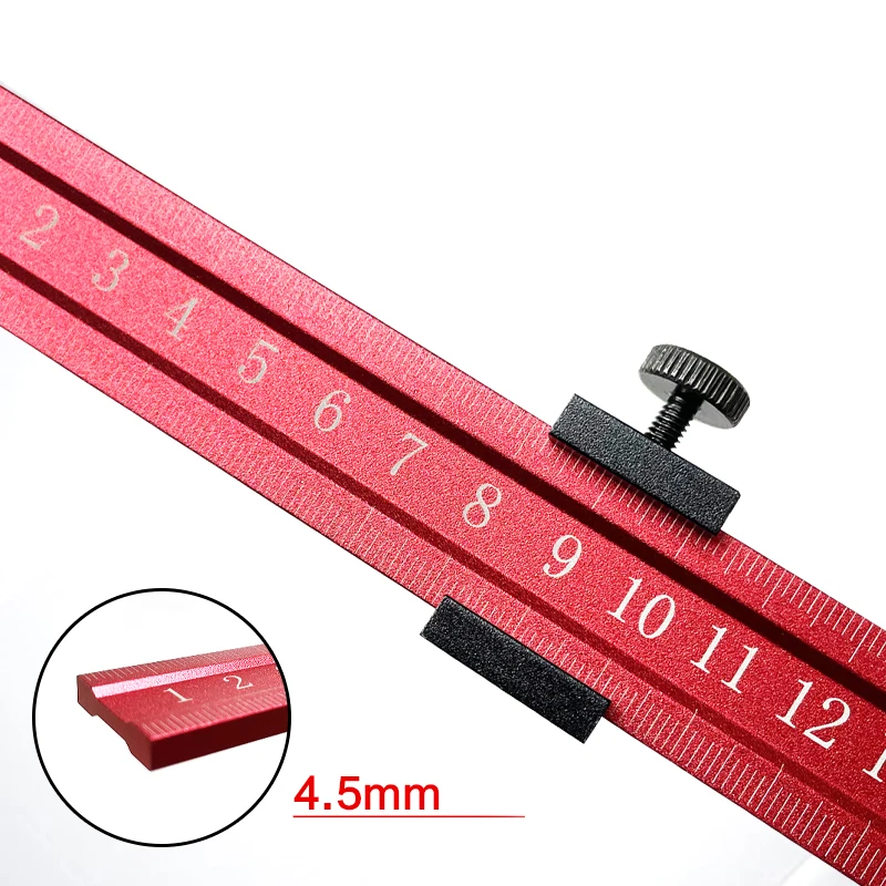 Woodworking Precision Pocket Ruler Aluminum Slide Ruler Inch/Metric T-Type Scribing Ruler Square Layout Tool W/ Slide Stops