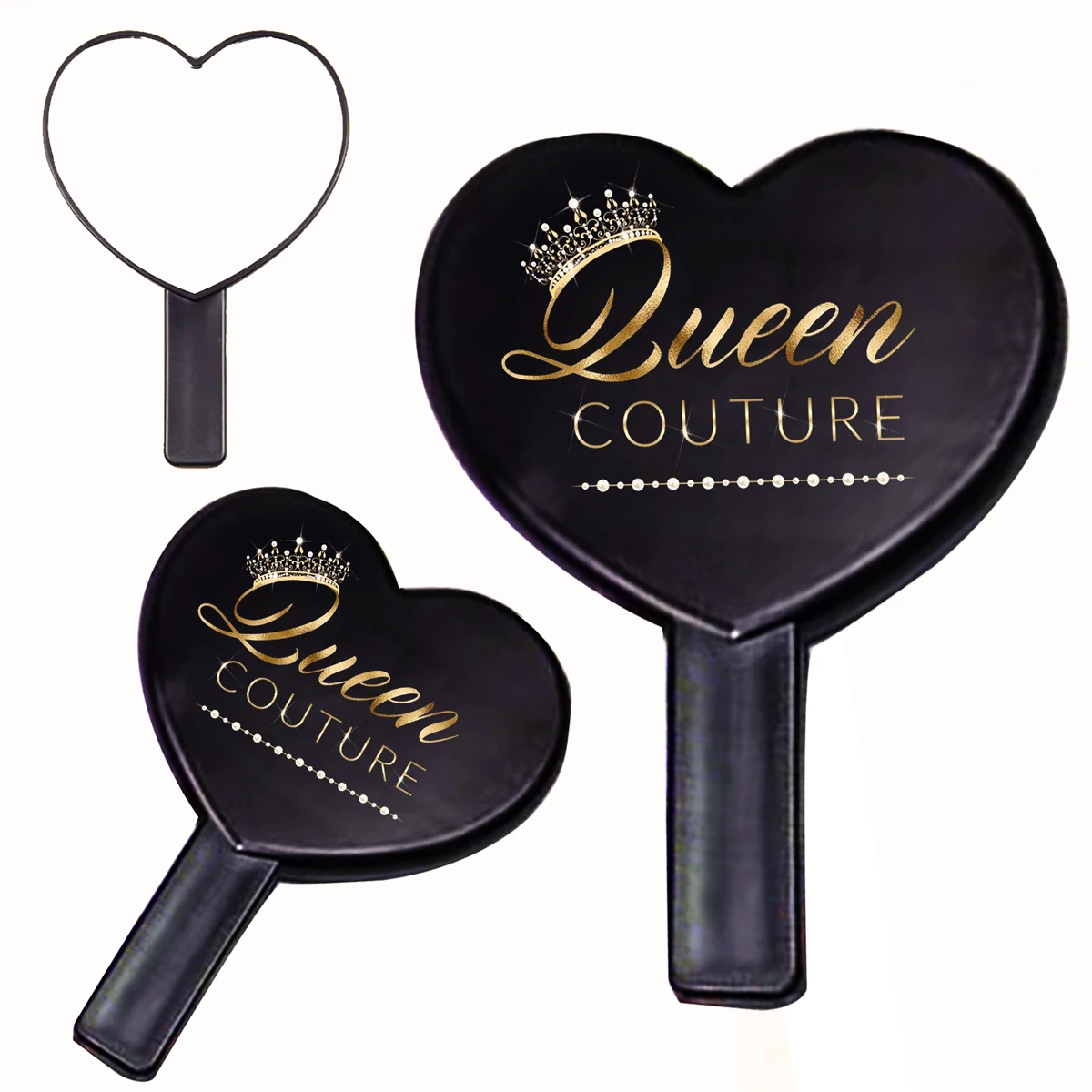 Wholesale Customize Brand Logo Cool Cute Handle Square Mirrors Black Heart Mirrors For Hair/ Cosmetic/Beauty Boutique Vendor
