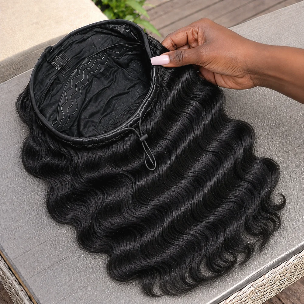 Parrucca a mezza lunghezza con onde naturali, realizzata a macchina, modello 3 in 1, in capelli umani brasiliani, con onde naturali, invisibile, con chiusura a coulisse, facile da indossare, ideale