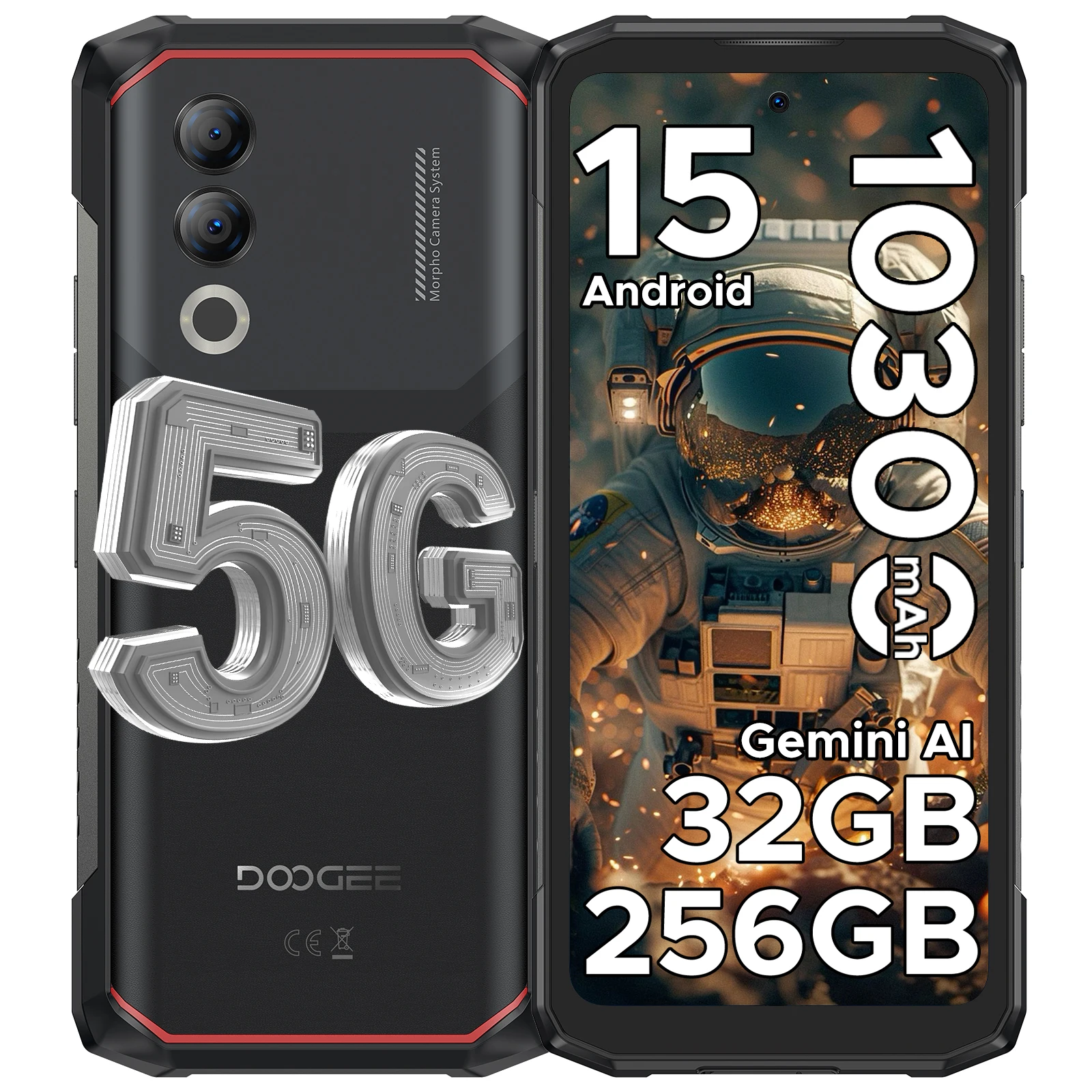 DOOGEE Blade20 Turbo 5G Robuuste Telefoon 32GB+256GB 6.6'' HD+ Scherm Dimensity 7050 Gemini Al 10300mAh Batterij NFC Smartphone