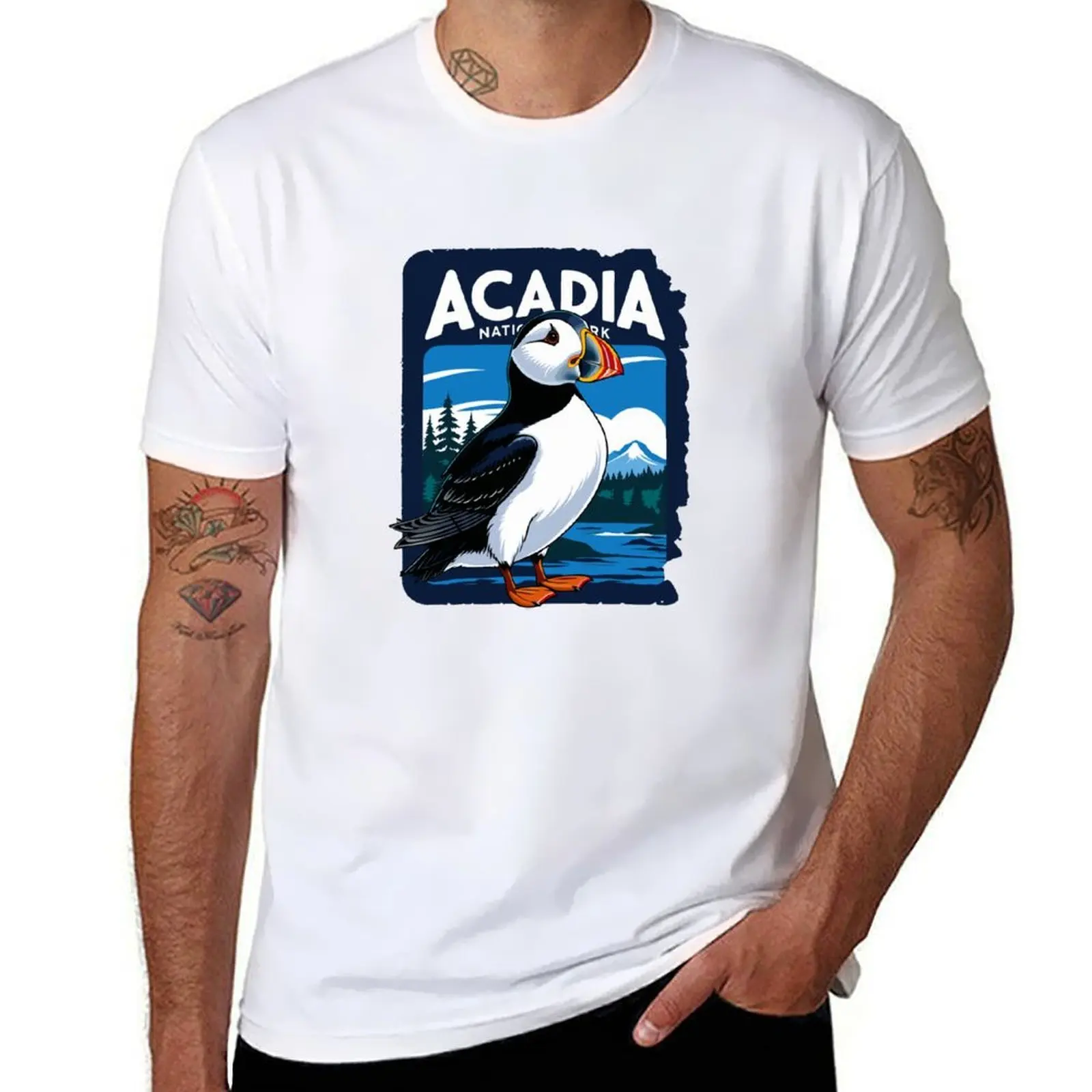 

Acadia National Park Puffin Vintage Maine T-Shirt anime t shirts for man t shirts for man cotton soft T-Shirt