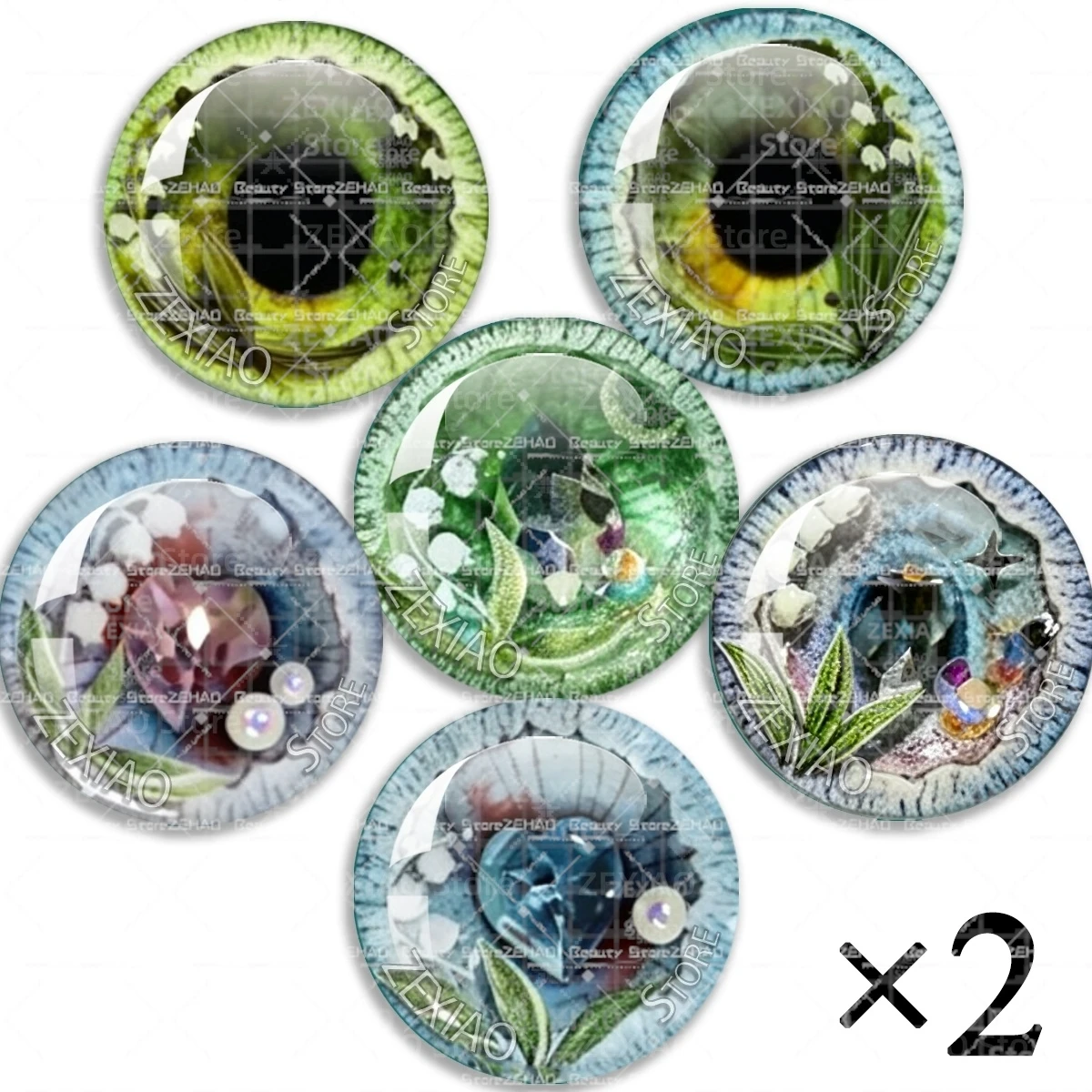 12Pcs Green Forest Floral Plant Pattern Blythe BJD Doll Eye Chips Glass Cabochon Nature Style Pupil Eyes Doll DIY Jewelry MS008