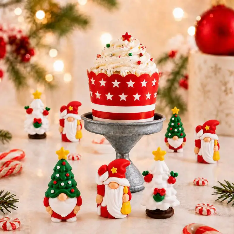 3/6/12 PCS Mini Gnomes Figurines Christmas Small Statue Santa Claus Dwarf Ornament Holiday Lawn Fairy Garden Home Decoration Ac