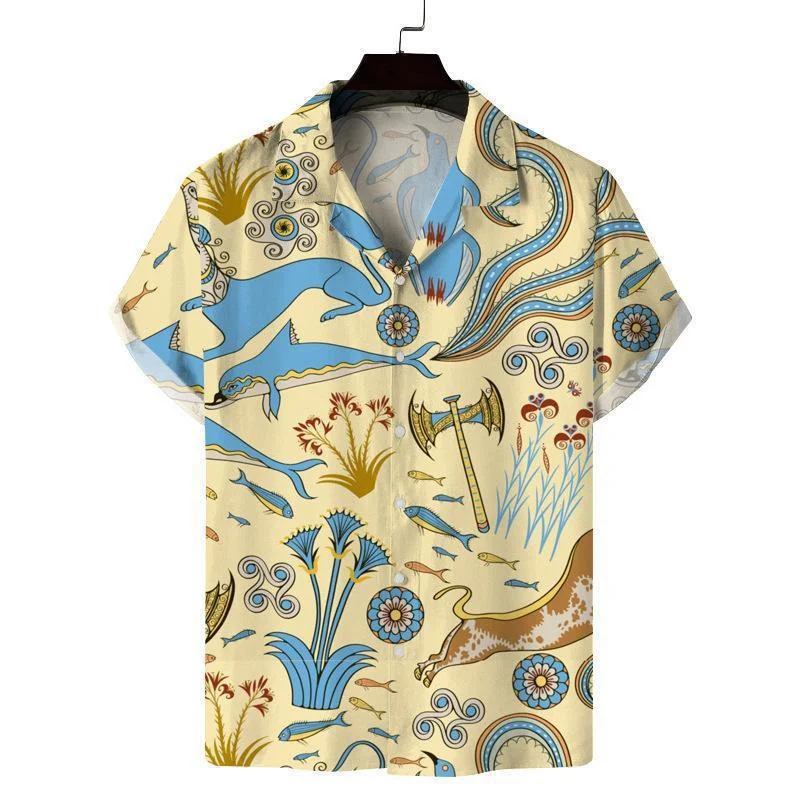 

Lion Birds Hawaiian Shirt Men Women Summer Beach Vacation Short Sleeve Tops Street Button T Shirts 3d Print Animal Lapel Blouse