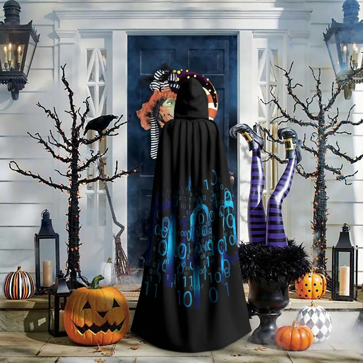 バイナリコード ロングフード付きマント 魔女 中世コスチューム コスプレケープ ハロウィンパーティー 大人用 ユニセックス