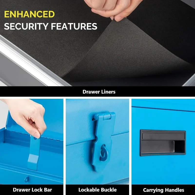 خزانة أدوات دوارة مكونة من 5 أدراج، وخزانة تخزين الأدوات مع أدراج، وعجلات قابلة للقفل، وعلوي قابل للفصل ورف قابل للتعديل