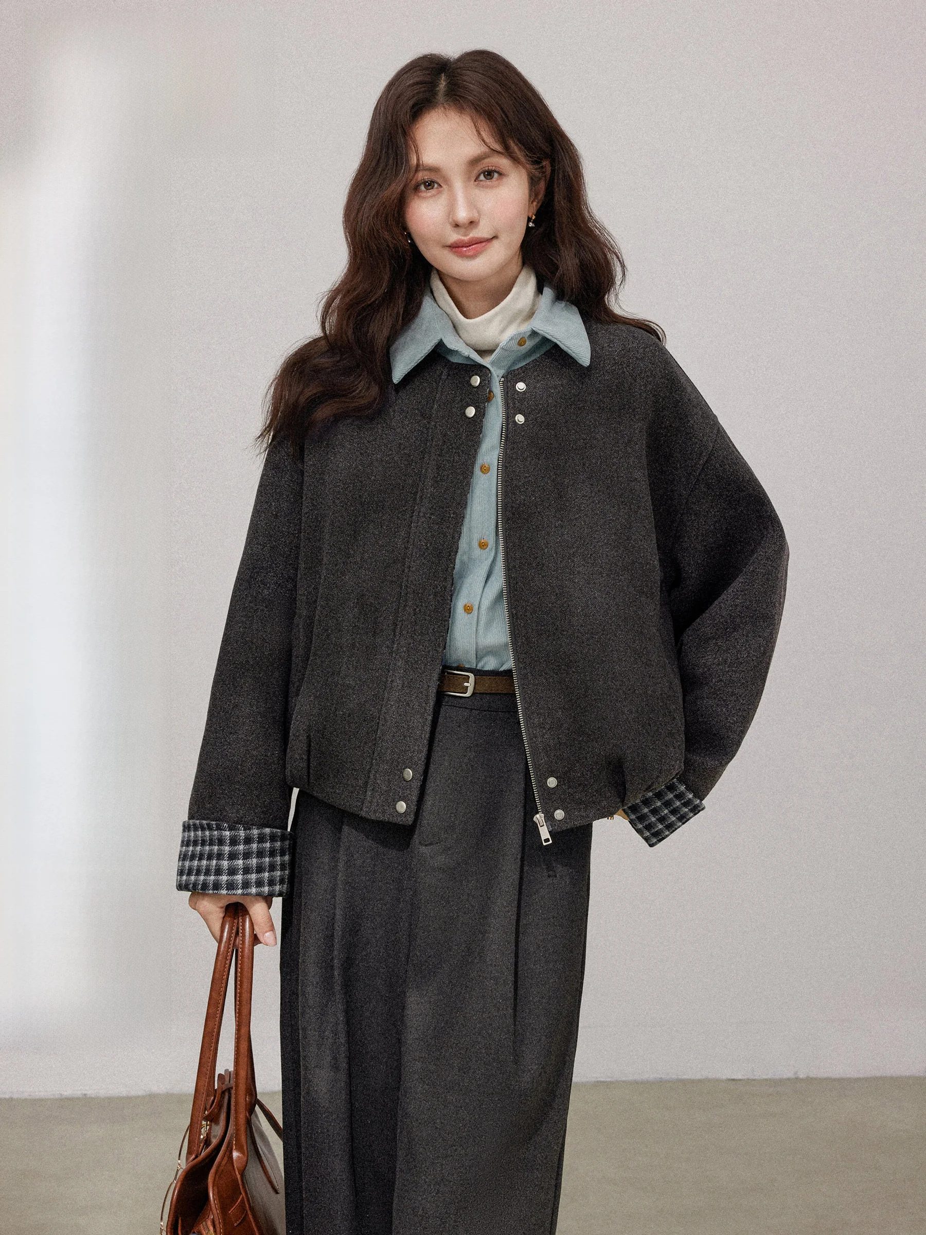 

Женское шерстяное пальто в контрастную клетку, свободного кроя, осеннее, новое, в корейском стиле, универсальное, повседневное, с высокой талией