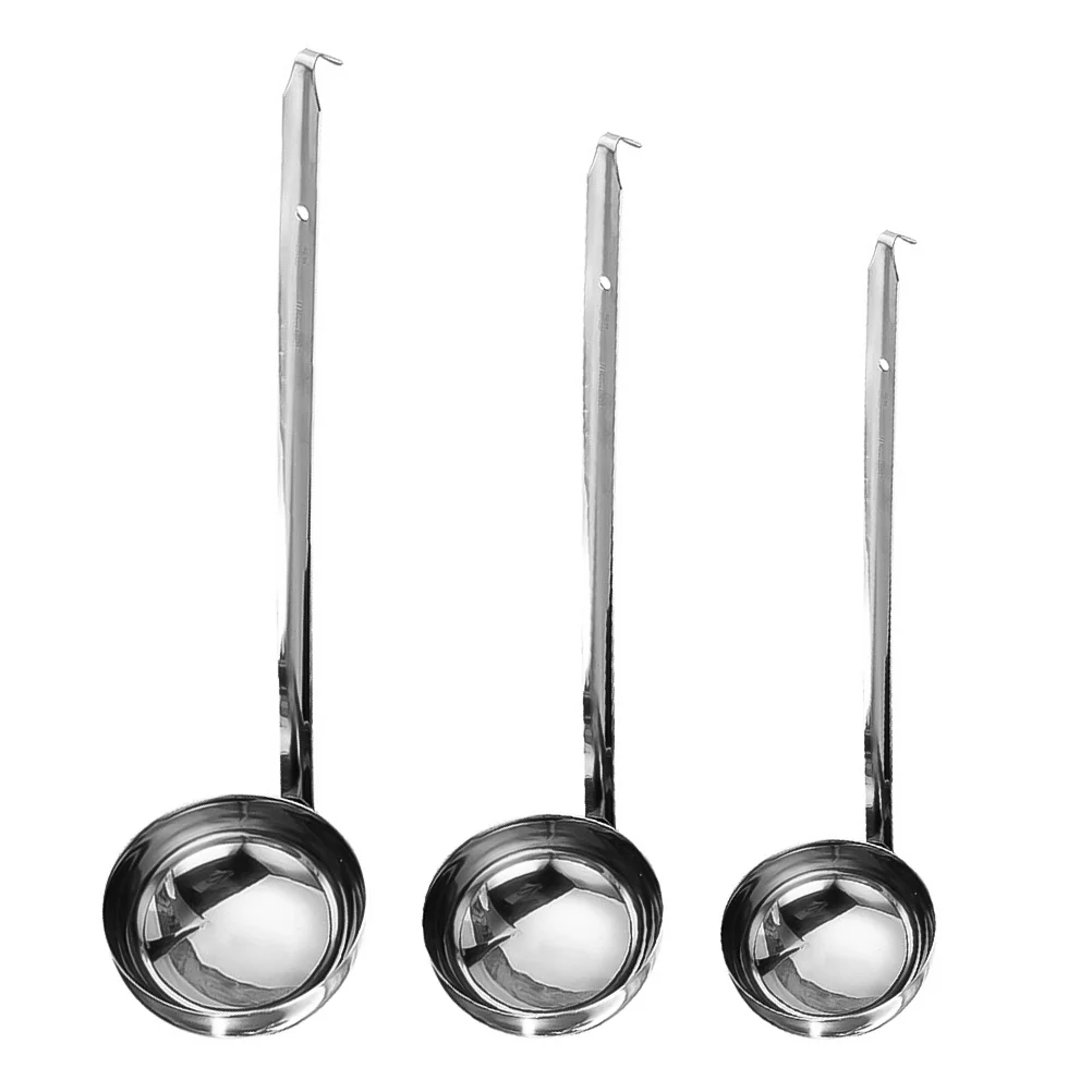 

3pcs Stainless Steel Spoon Long Handle Ounce Measuring Spoon With Pouring Hook For Kitchen Cooking Tool Soup Gravy Stew Serving