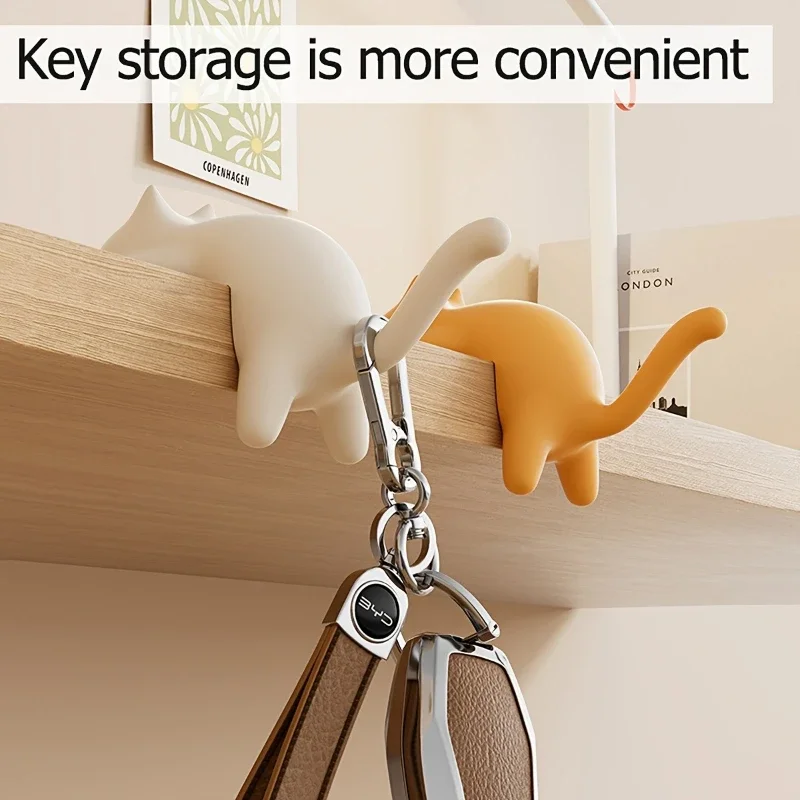 2-Cartoon cat backpack hook,no diamond table edge storage,detachable portable side bag hanger,suitable for home and school desks