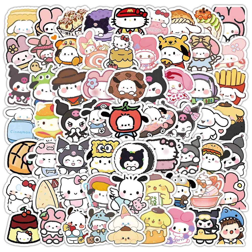 10/30/60/120PCS Cute Cartoon Q Version Food Dessert Sanrio Graffiti Sticker DIY Laptop Stationery Box Waterproof Decal Kids Toy