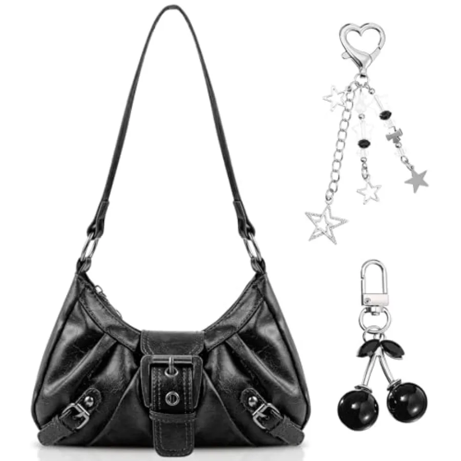 Hobo Bags for Women Cute Shoulder Bag with Goth Chains Buckle Punk Trendy Purse Clutch Handbag for Girls