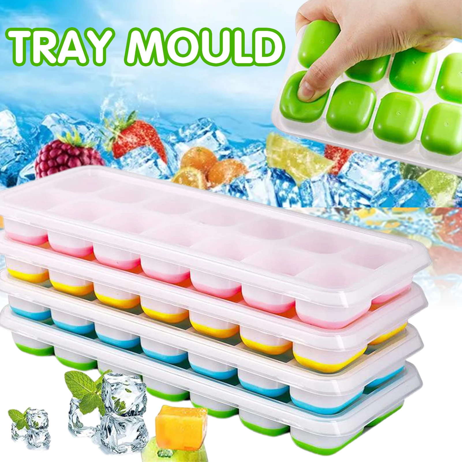 Reusable Ice Cube Mold Easy Release Flexible DIY Ice Mould with Covers Stackable Ice Tray For Bar Cocktail Freezer Kitchen Tools