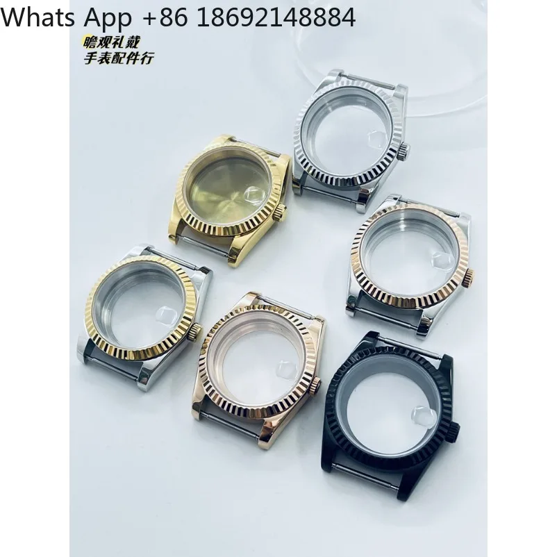 Waterproof Watch Case 36/40mm Fluted Bezel, Sapphire Glass Date Magnifier Transparent Back for NH34 NH35 ETA2824 PT5000