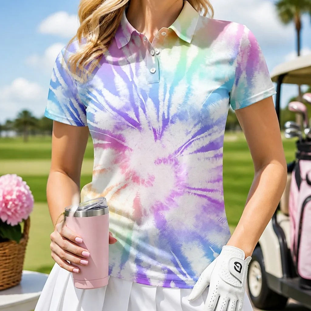 Neues Sommer-Sportmode-T-Shirt, geeignet für Outdoor-Aktivitäten, Damen-Golf-Poloshirt mit V-Ausschnitt und kurzen Ärmeln, bedrucktes Freizeit-Oberteil. – Detail 9