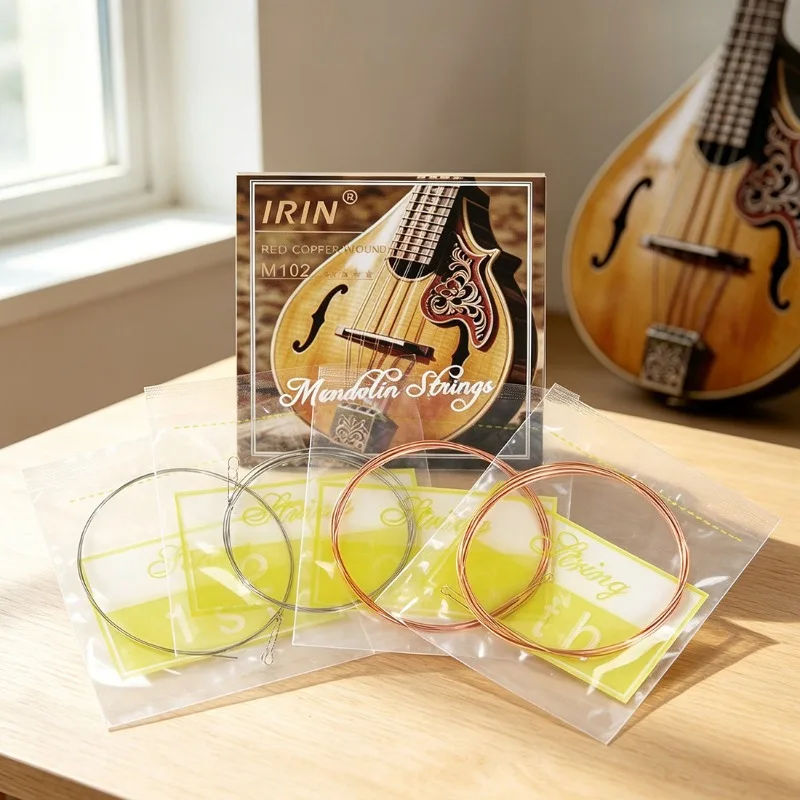 IRIN M102 Mandolin Strings Red Copper 8 Pieces Full Set for Eight String Mandolin Instrument Replacement Baroque Violin