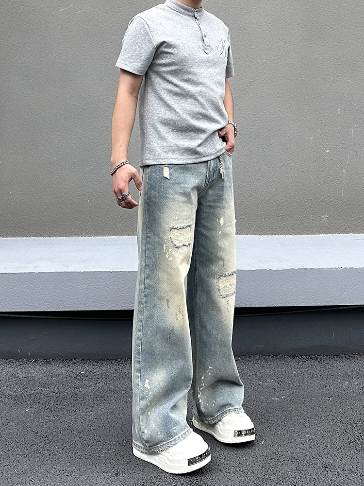 الرجعية الأمريكية Waed الطين التصحيح الرجال الجينز فضفاض مستقيم الساق السراويل الطويلة عارضة القطن البوليستر مزيج الشباب Faion