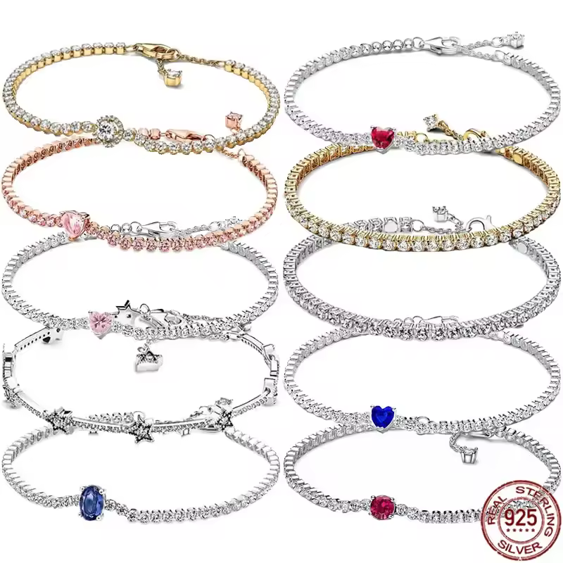 צמיד טניס כסף סטרלינג 925 חדש ומעודן בצורת לב, מלא זירקוניה, צמיד קסם יוקרתי ומבריק, מתנה הפתעה לחג