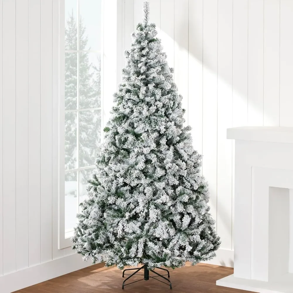 

Artificial Christmas Tree, 7.5ft Unlit Snow Flocked Design Pine Tree, Full Appearance Snowy w/Easy Assembly, Metal Stand