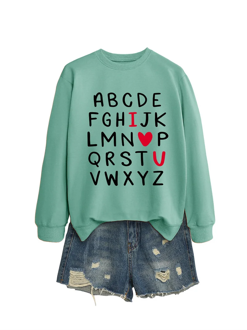 Autumn and winter fashion cotton women's abcde fghijk lmnop printed personality all foreign trade round neck long sleeve letter