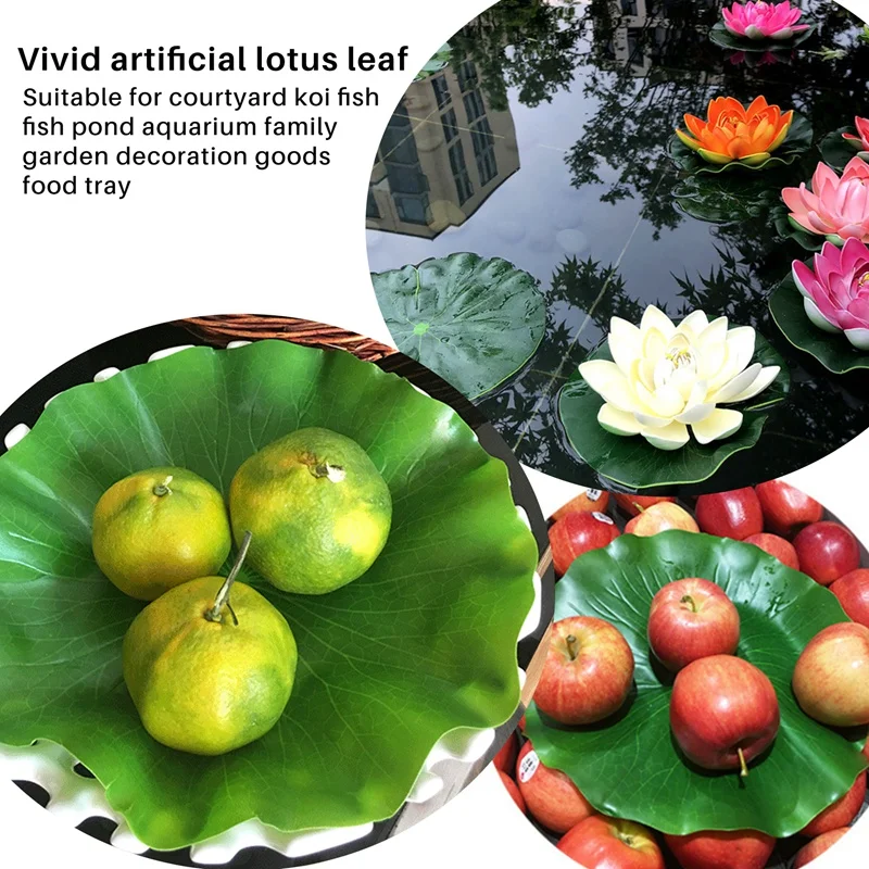 Pack Of 9 Artificial Floating Foam Lotus Leaves Water Lily Pads Ornaments Green   Perfect For Patio Koi Fish Pond Pool Aquarium