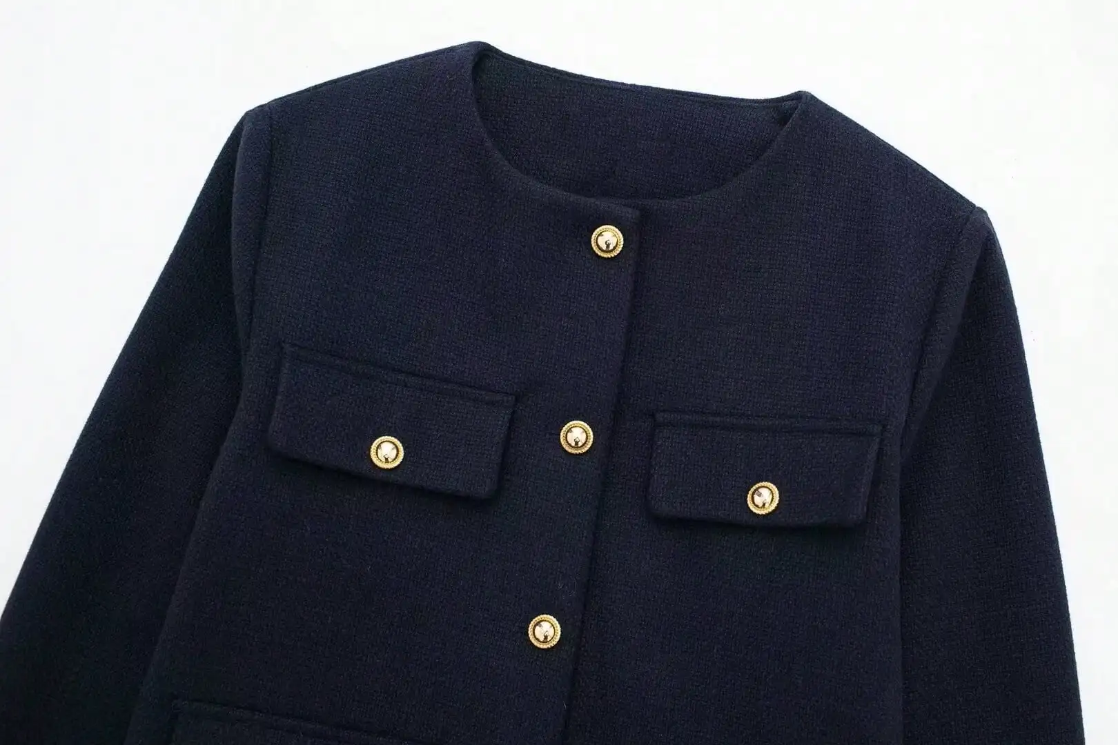 HH Elegante Damen Langarm-Jacke mit O-Ausschnitt Einreihiger Frühlingsmantel Modische Streetwear Schicke Party- und Urlaubsmantel Schlanke Passform – Detail 4