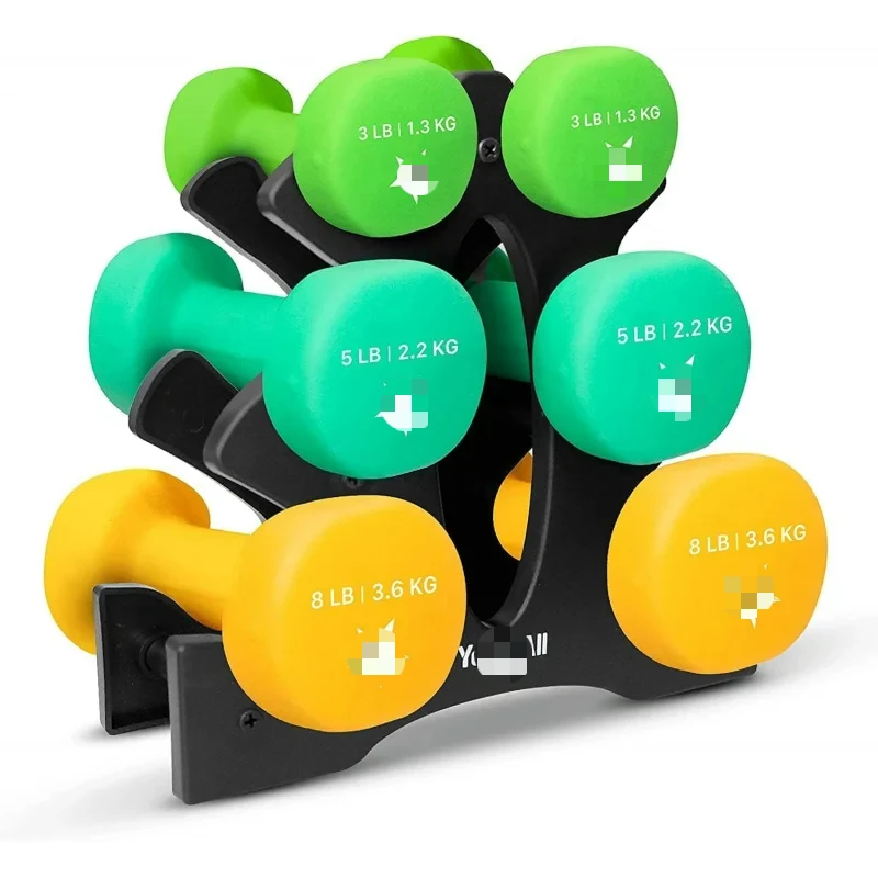 AQYes4All Neoprene Coated Dumbbell Hand Sets - Multiple Weight Options with Rack,-roll,Anti-Slip,Hexagon Shape