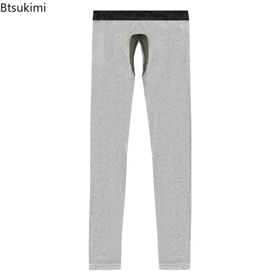 مفتوحة المنشعب ملابس اخلية حرارية السراويل الخريف الشتاء الرجال طماق رقيقة الصلبة الدافئة طويلة جونز مريحة الجوارب ملابس داخلية السراويل